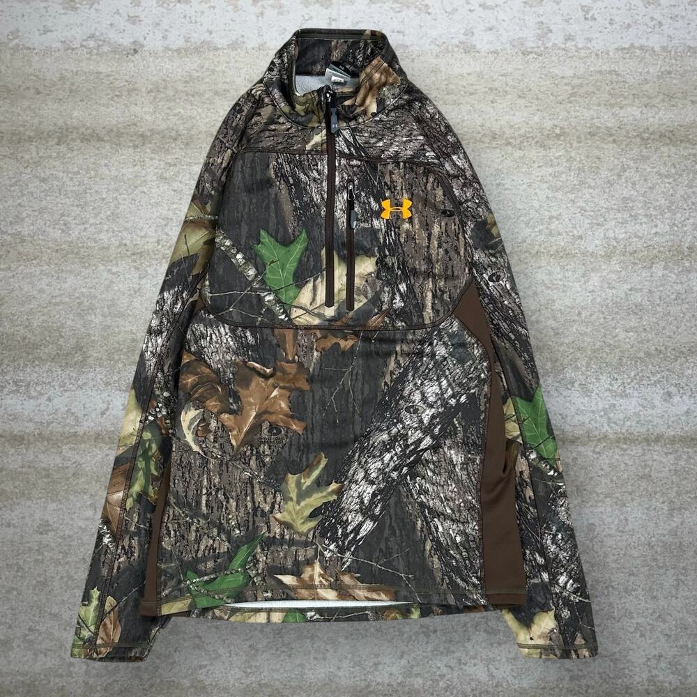 Vintage Y2K Under Armour Mossy Oak Jacket Mens M Hunting Camo Polyester Full Zip